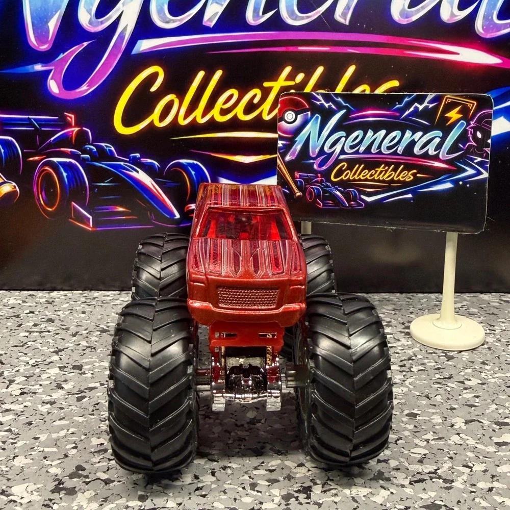 Hot Wheels Monster Trucks Metallic Red Pinstripe Diecast Toy Truck Chrome Rims